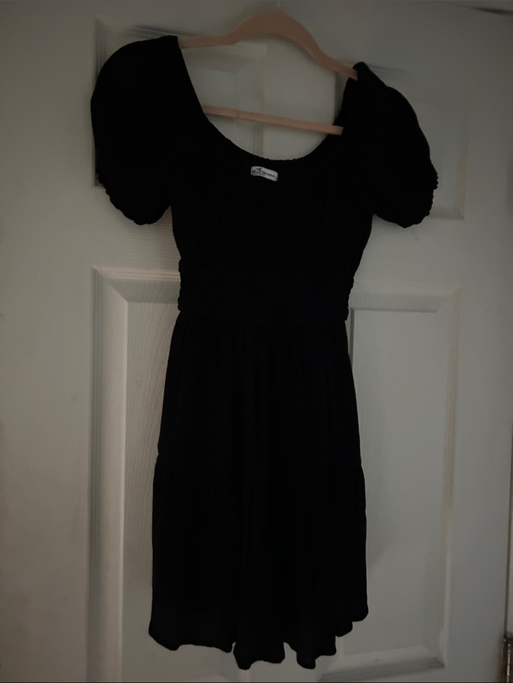 Black Puff-Sleeve Sheer Mini Babydoll Dress - Women EUC
